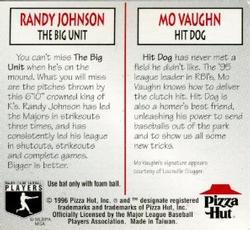 1996 Pizza Hut #NNO Mo Vaughn / Randy Johnson Back