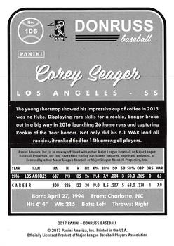2017 Donruss - Gray Border #106b Corey Seager Back