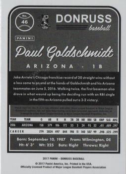 2017 Donruss - Gold Press Proof #46 Paul Goldschmidt Back