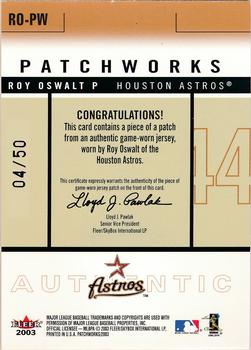 2003 Fleer Patchworks - Game-Worn Patch Level 3 Multi #RO-PW Roy Oswalt Back