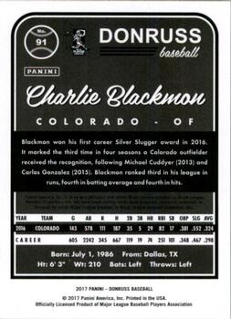 2017 Donruss - Career Stat Line #91 Charlie Blackmon Back