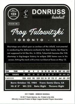 2017 Donruss - Career Stat Line #169 Troy Tulowitzki Back