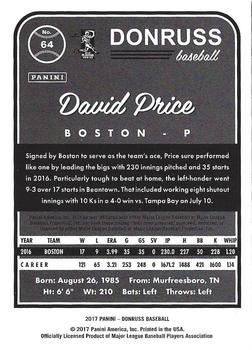 2017 Donruss - Season Stat Line #64 David Price Back