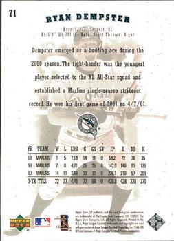 2001 SP Authentic #71 Ryan Dempster Back
