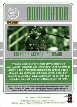2017 Donruss - Dominators Red #D-21 Charlie Blackmon Back