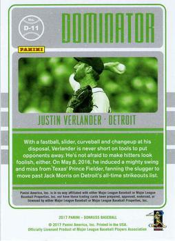 2017 Donruss - Dominators Gold #D-11 Justin Verlander Back