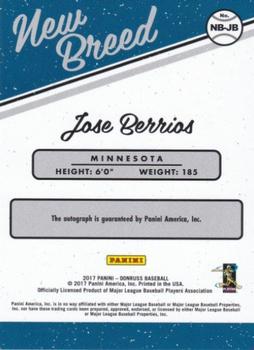 2017 Donruss - New Breed Autographs Gold #NB-JB Jose Berrios Back