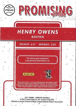 2017 Donruss - Promising Pros Materials #PPM-HO Henry Owens Back