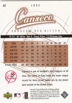 2001 SP Game Bat #42 Jose Canseco Back