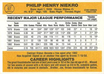 2017 Donruss - Recollection Collection Buyback Autographs #97 Phil Niekro Back