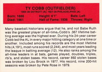 1987 Hygrade All-Time Greats - Promos (Red Backs) #NNO Ty Cobb Back