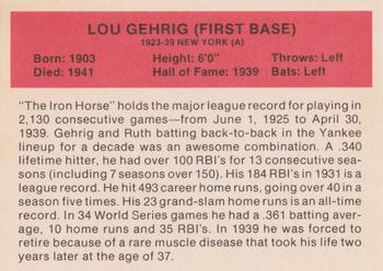 1987 Hygrade All-Time Greats - Promos (Red Backs) #NNO Lou Gehrig Back