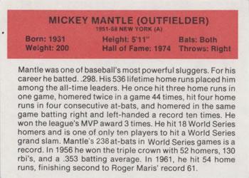 1987 Hygrade All-Time Greats - Promos (Red Backs) #NNO Mickey Mantle Back