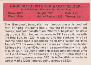1987 Hygrade All-Time Greats - Promos (Red Backs) #NNO Babe Ruth Back