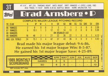 1990 Topps Traded #3T Brad Arnsberg Back