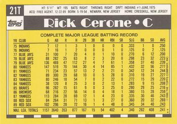 1990 Topps Traded #21T Rick Cerone Back