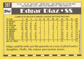 1990 Topps Traded #26T Edgar Diaz Back