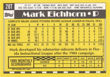 1990 Topps Traded #28T Mark Eichhorn Back