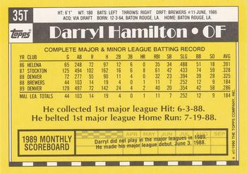 1990 Topps Traded #35T Darryl Hamilton Back