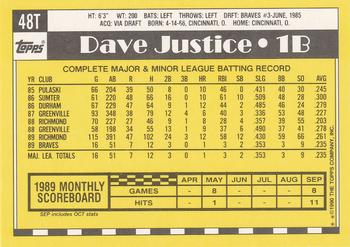 1990 Topps Traded #48T Dave Justice Back