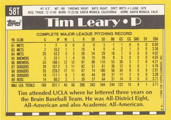 1990 Topps Traded #58T Tim Leary Back