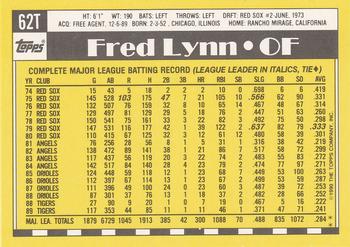 1990 Topps Traded #62T Fred Lynn Back