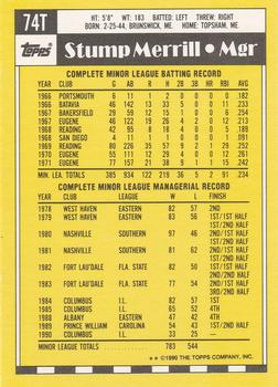 1990 Topps Traded #74T Stump Merrill Back