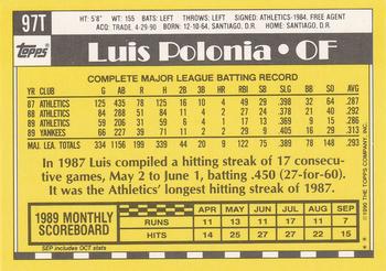 1990 Topps Traded #97T Luis Polonia Back