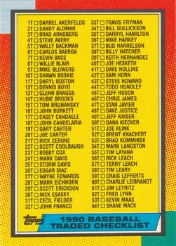 1990 Topps Traded #132T Checklist: 1T-132T Front