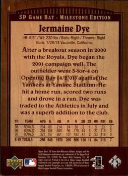 2001 SP Game Bat Milestone #4 Jermaine Dye Back