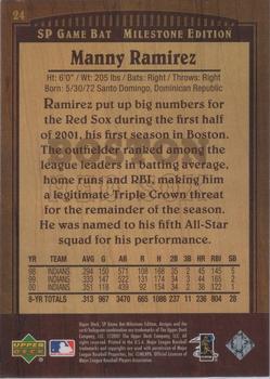 2001 SP Game Bat Milestone #24 Manny Ramirez Back