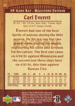 2001 SP Game Bat Milestone #27 Carl Everett Back