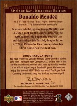 2001 SP Game Bat Milestone #95 Donaldo Mendez Back