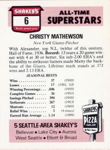 1977 Shakey's Pizza #6 Christy Mathewson Back