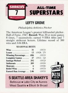 1977 Shakey's Pizza #7 Lefty Grove Back