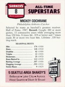 1977 Shakey's Pizza #8 Mickey Cochrane Back