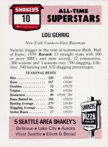 1977 Shakey's Pizza #10 Lou Gehrig Back