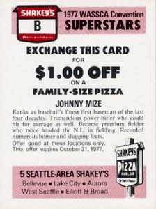 1977 Shakey's Pizza #B Johnny Mize Back