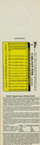1982 Topps Squirt - Panels Game Bottom #8 Carlton Fisk Back