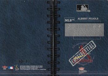 2003 Fleer Platinum - MLB Scouting Report #20 MSR Albert Pujols Back