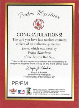 2003 Fleer Platinum - Platinum Portraits Game Jersey #PP/PM Pedro Martinez Back