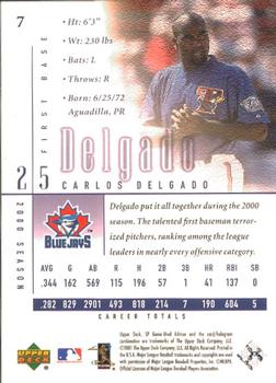 2001 SP Game Used Edition #7 Carlos Delgado Back