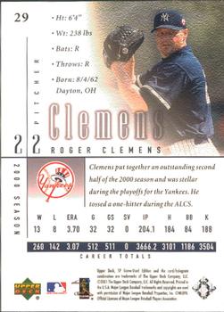 2001 SP Game Used Edition #29 Roger Clemens Back