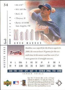 2001 SP Game Used Edition #34 Greg Maddux Back