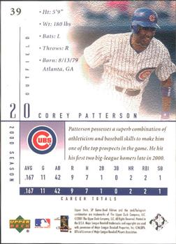 2001 SP Game Used Edition #39 Corey Patterson Back