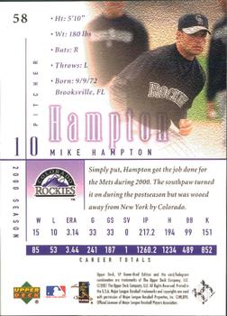 2001 SP Game Used Edition #58 Mike Hampton Back