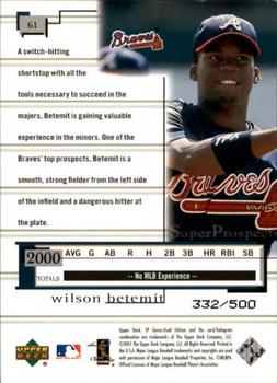 2001 SP Game Used Edition #61 Wilson Betemit Back