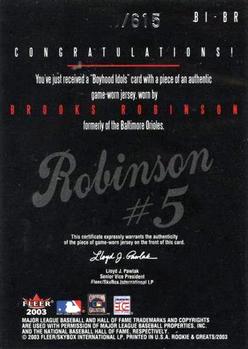 2003 Fleer Rookies & Greats - Boyhood Idols Game Used #BI-BR Brooks Robinson Back