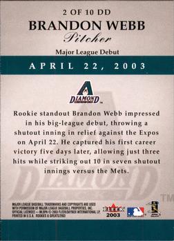 2003 Fleer Rookies & Greats - Dynamic Debuts #2DD Brandon Webb Back