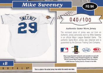 2002 Leaf Certified - Fabric of the Game Base #FG 94 Mike Sweeney Back